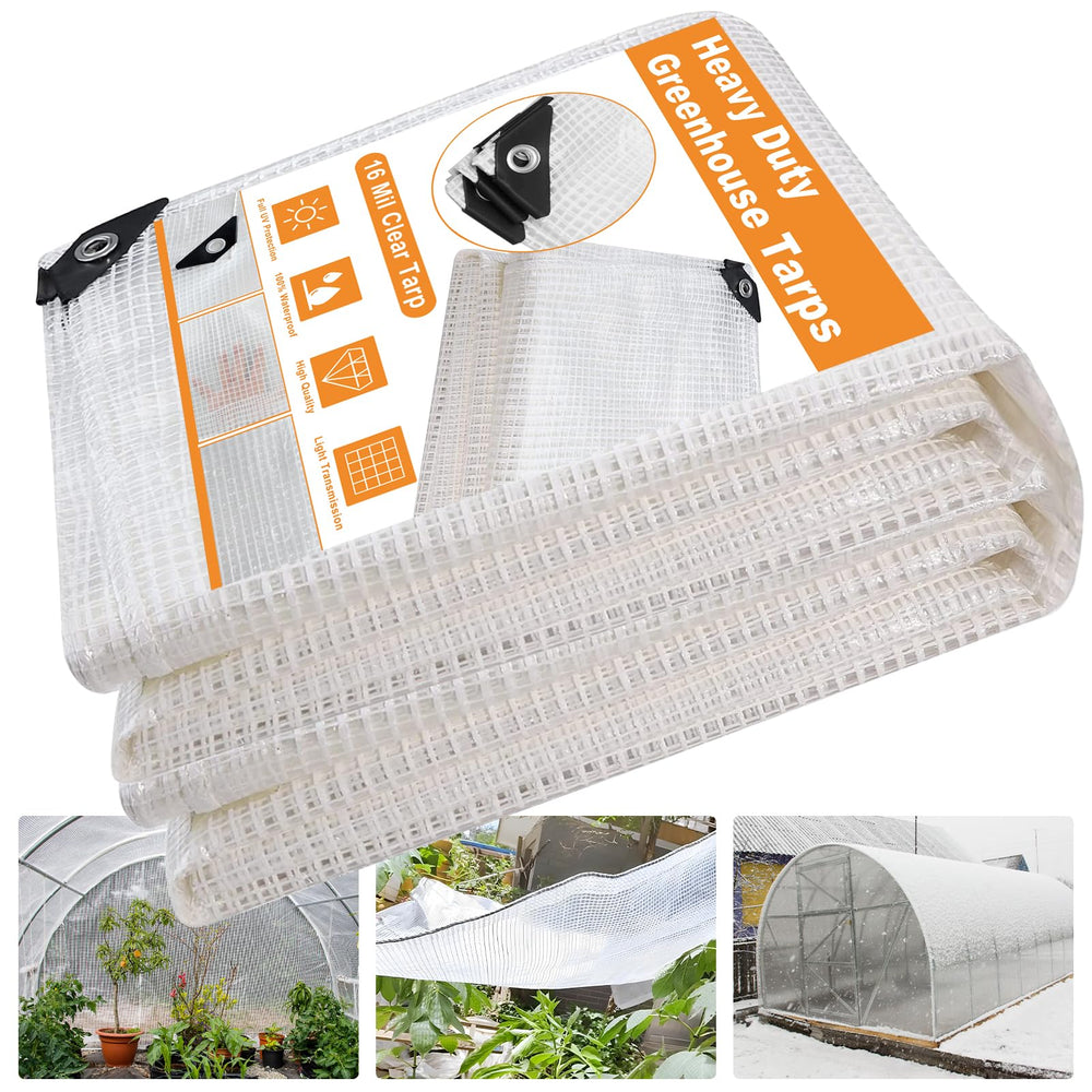 Ansgery clear tarp front view showing full 12x20ft coverage and weather protection