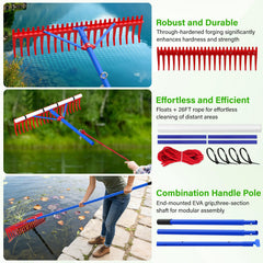 Ansgery rake floating mode capturing surface weeds using included buoy