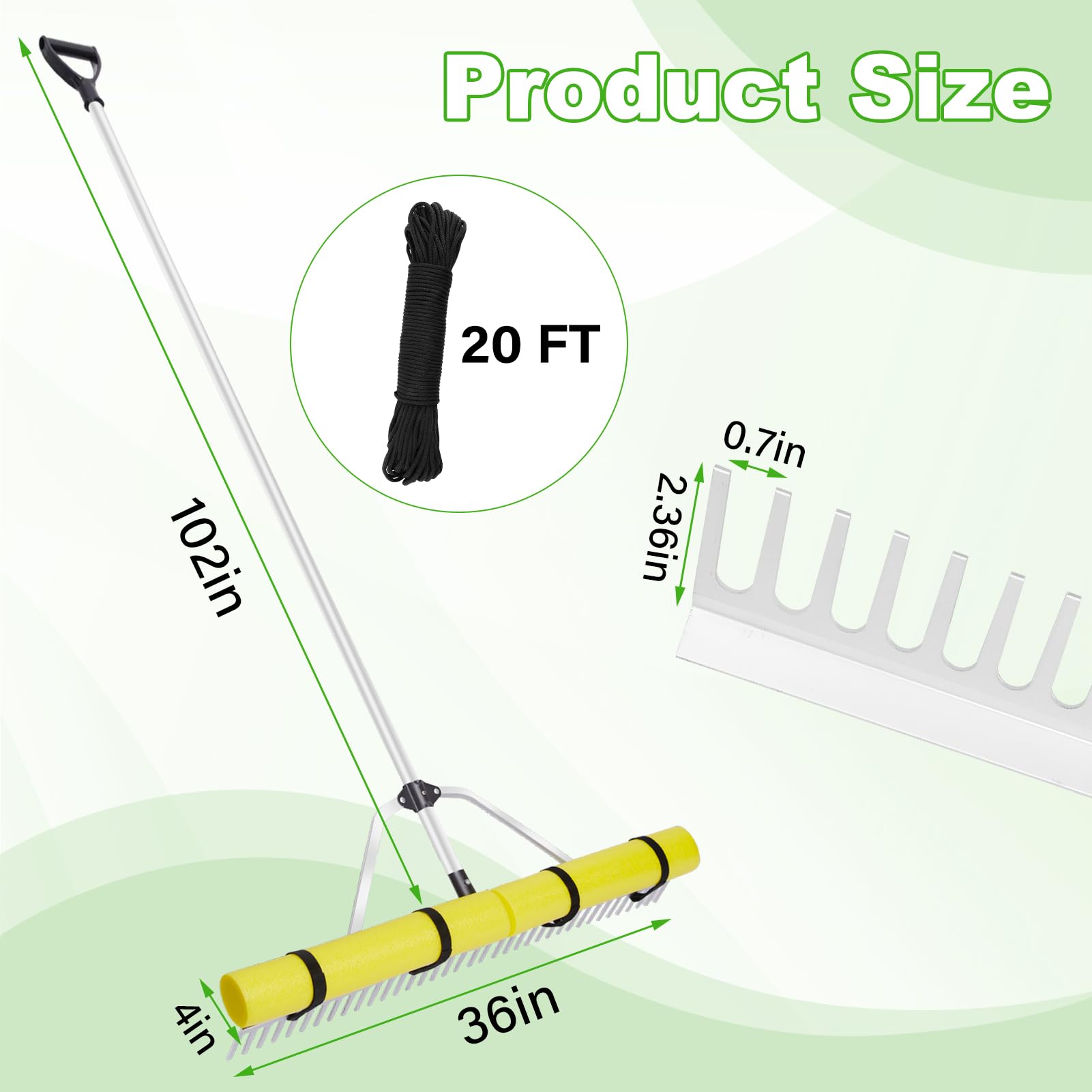 Ansgery detachable foam floats attached to rake head, prevents sinking