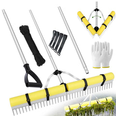 Ansgery front view of pond rake showing full head and pole, easy clearing