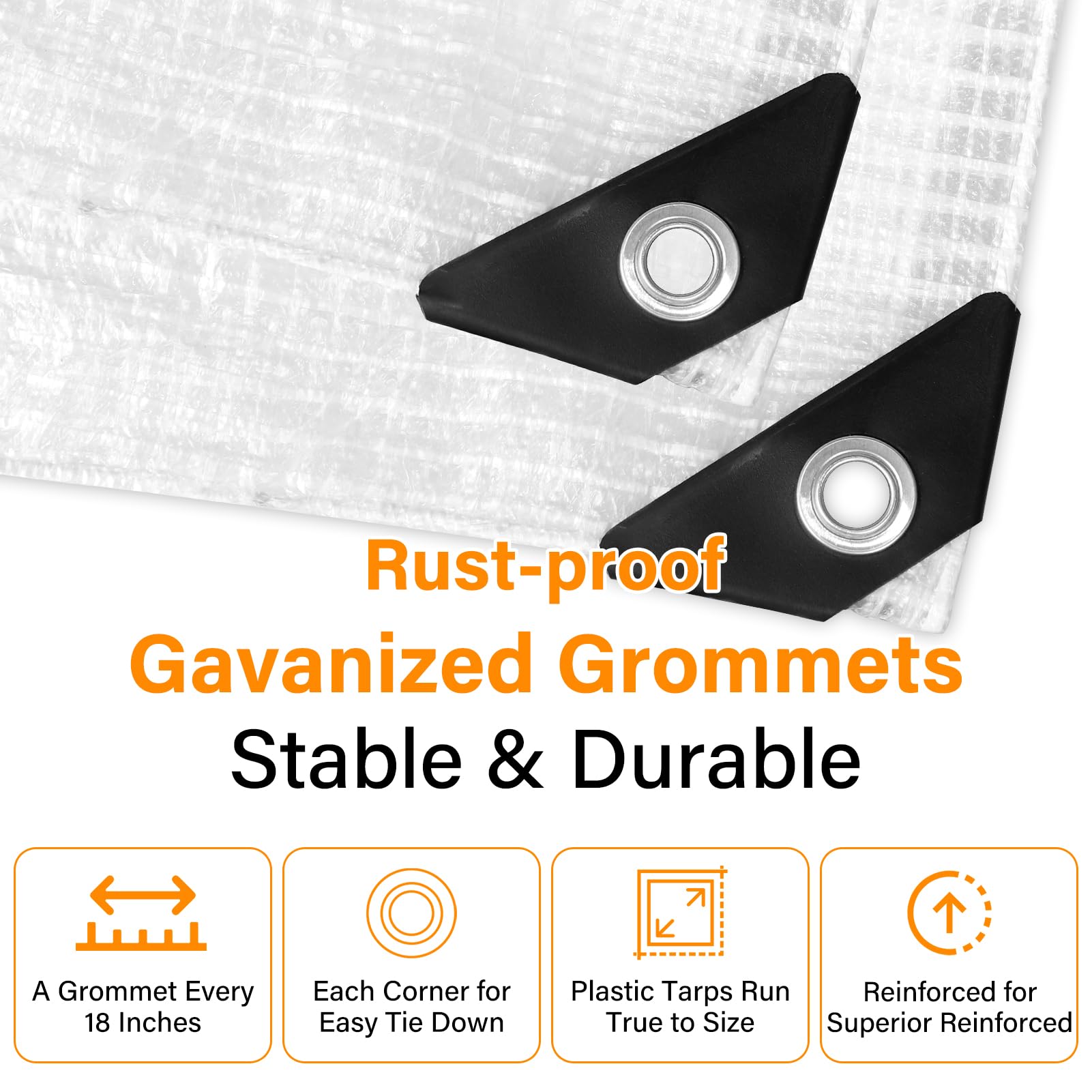 Ansgery reinforced corner with rust-proof grommet for stronger fastening
