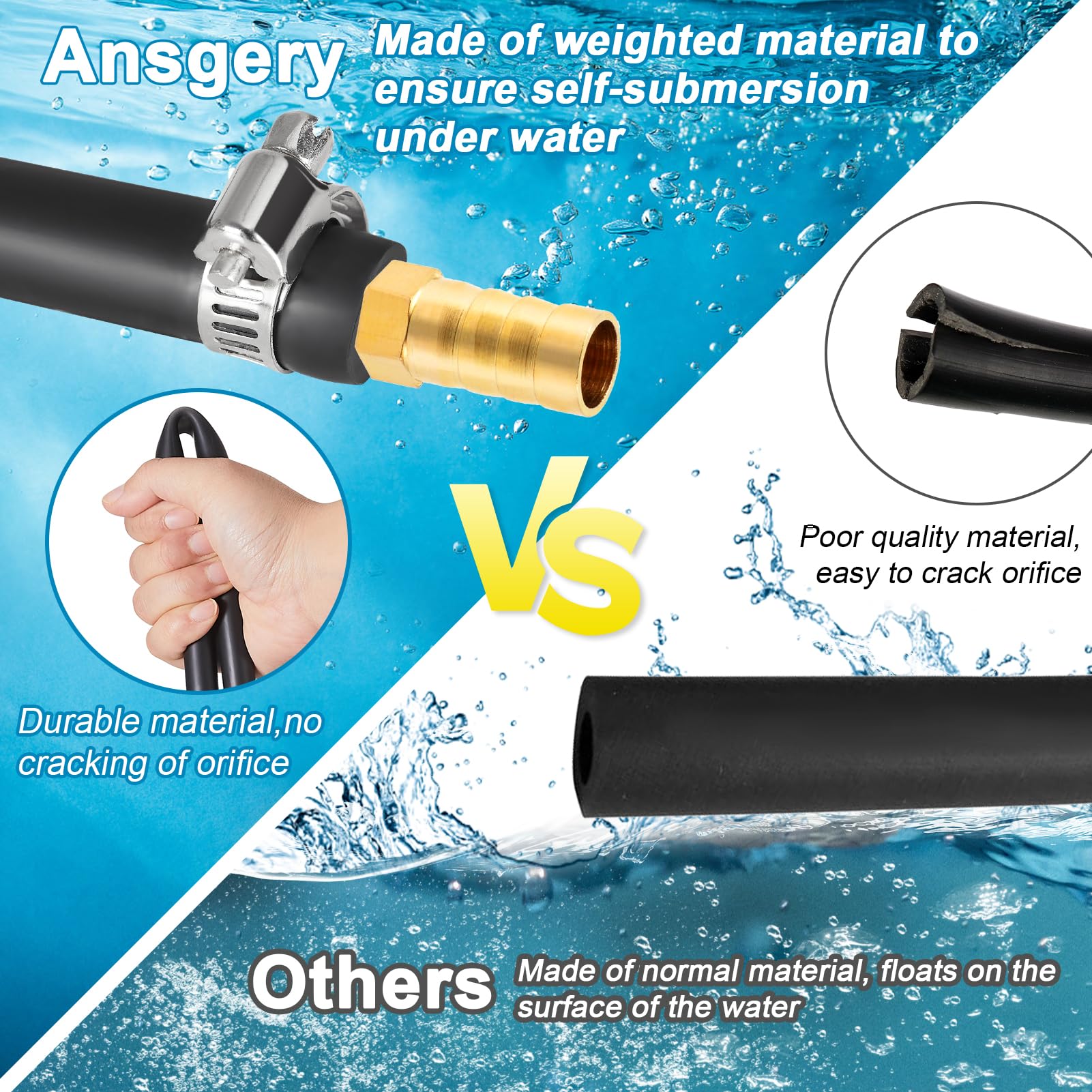 Ansgery close-up of weighted hose compound illustrating durability