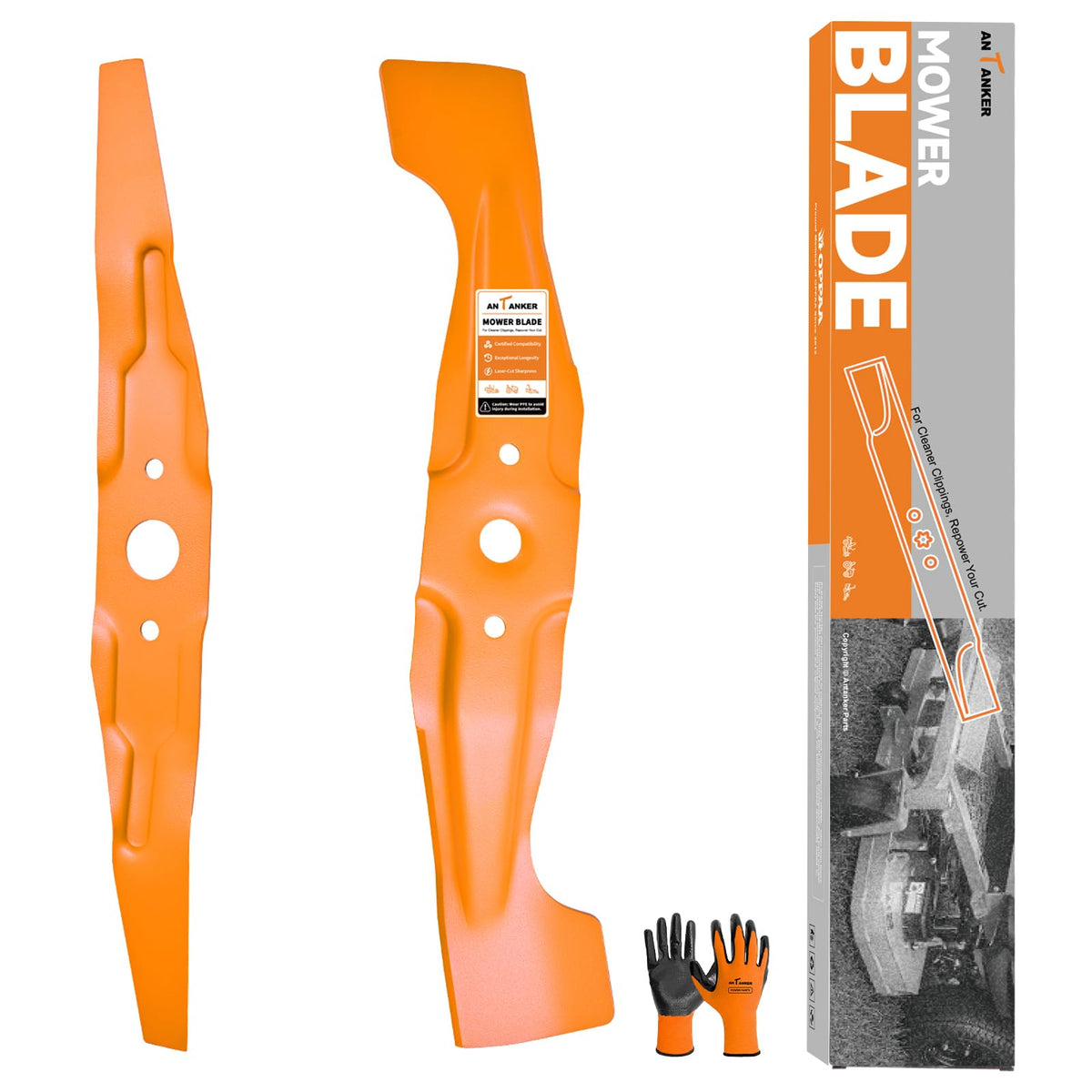 Antanker front view of 21-inch blade kit showing OEM-fit packaging and benefits