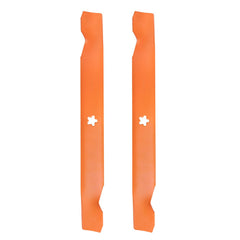 Antanker front view of two 21-inch mower blades showing fit for 42-inch decks and easy replacement