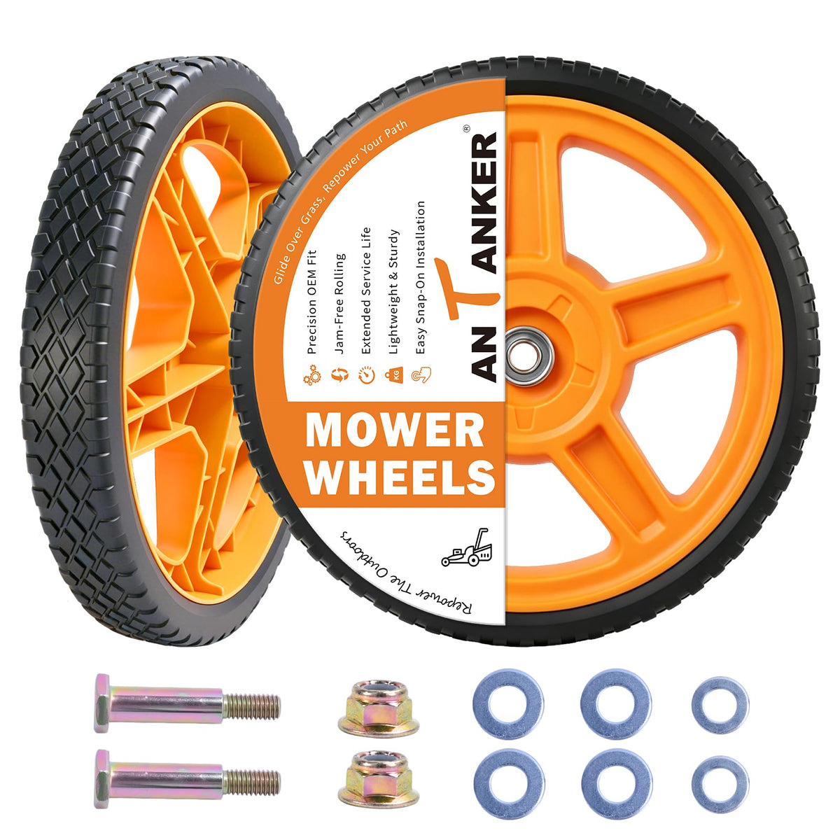 Antanker front view showing two replacement mower wheels and improved stability