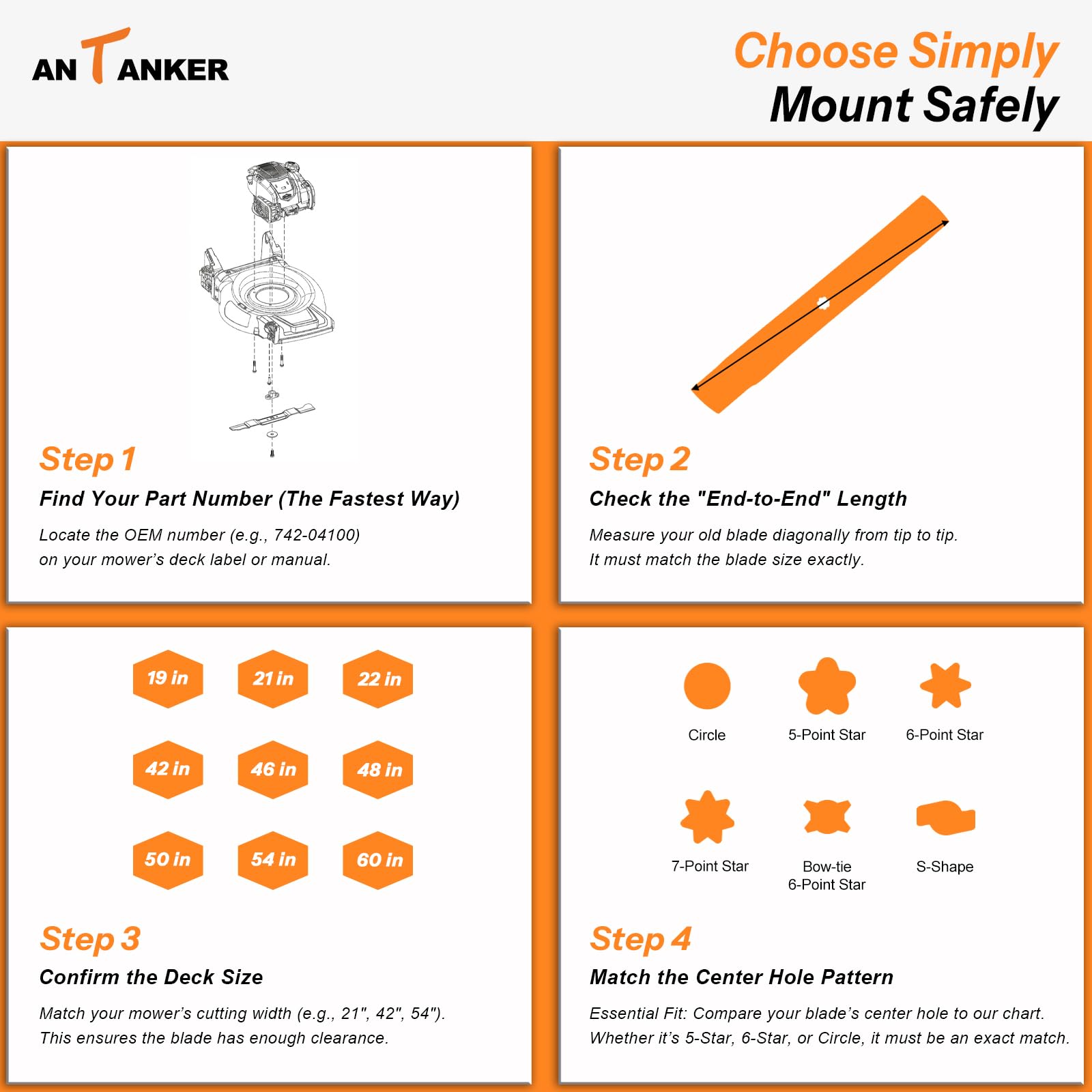 Antanker orange powder coat detail protecting blades against corrosion and wear