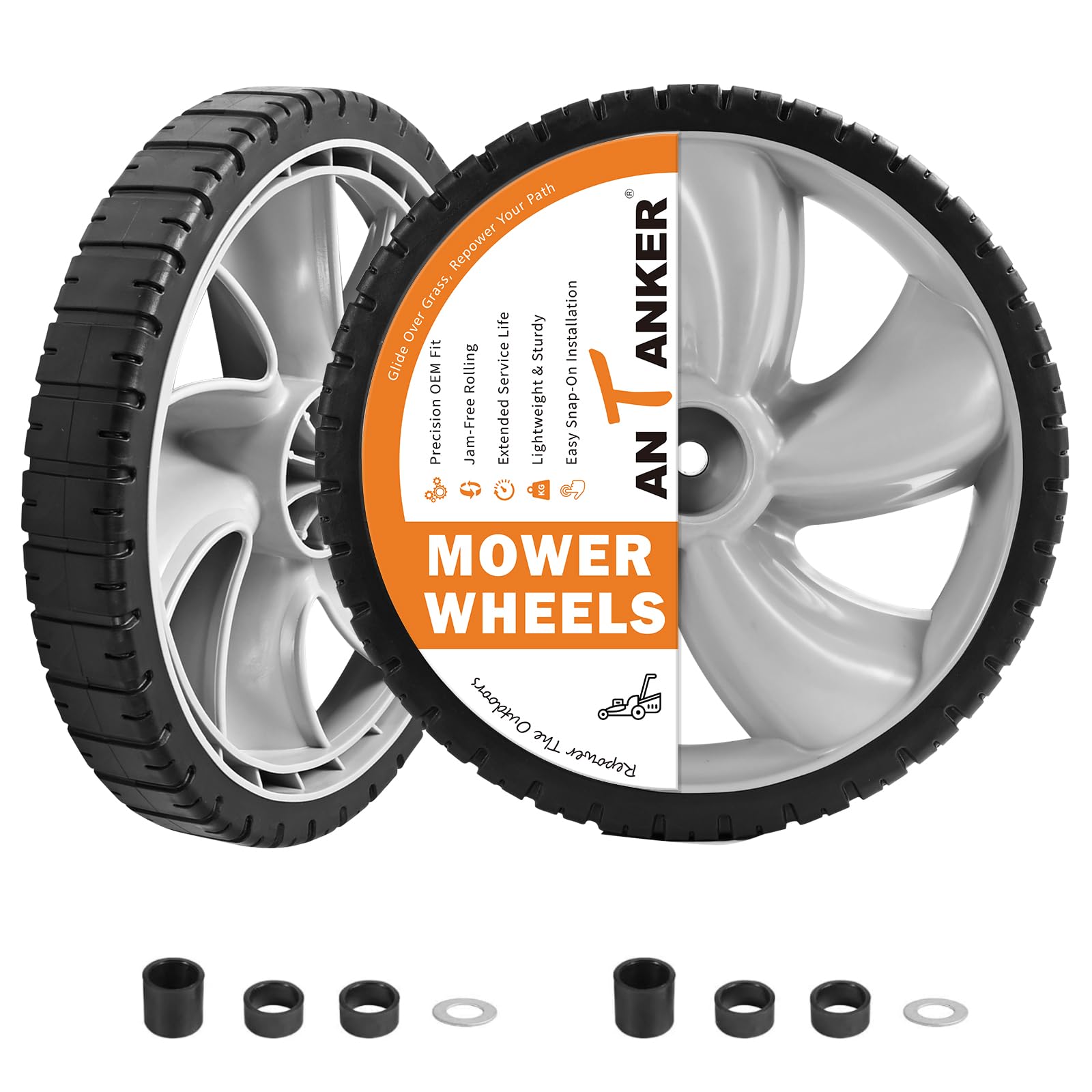 Antanker rear wheel front view showing full wheel and tread for reliable replacement