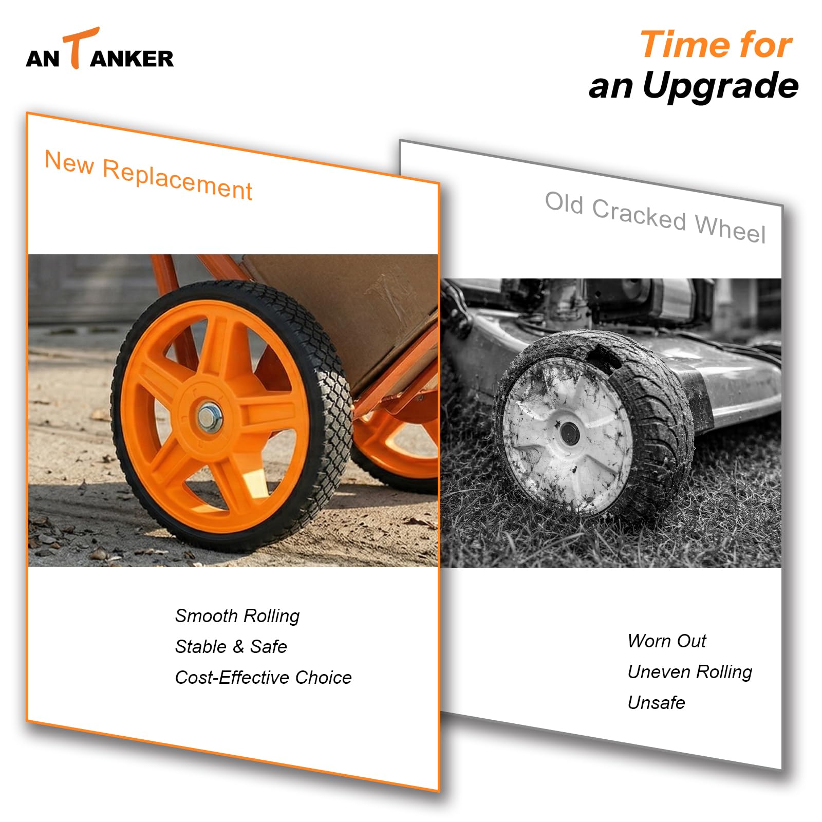 Antanker wheel next to a hand to show 14-inch size and fit guidance