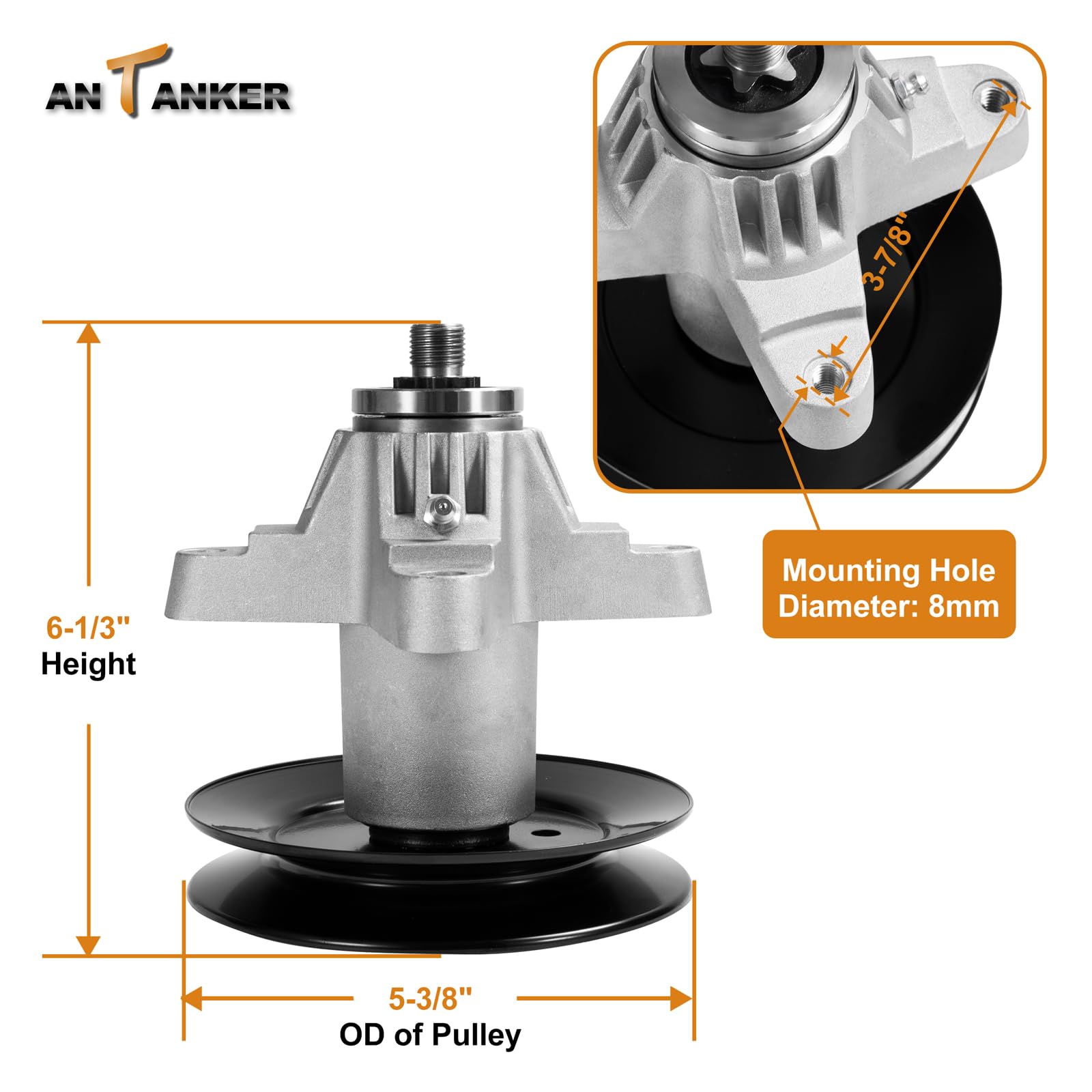 Antanker close-up of pulley and 6-point star center for precise belt tracking