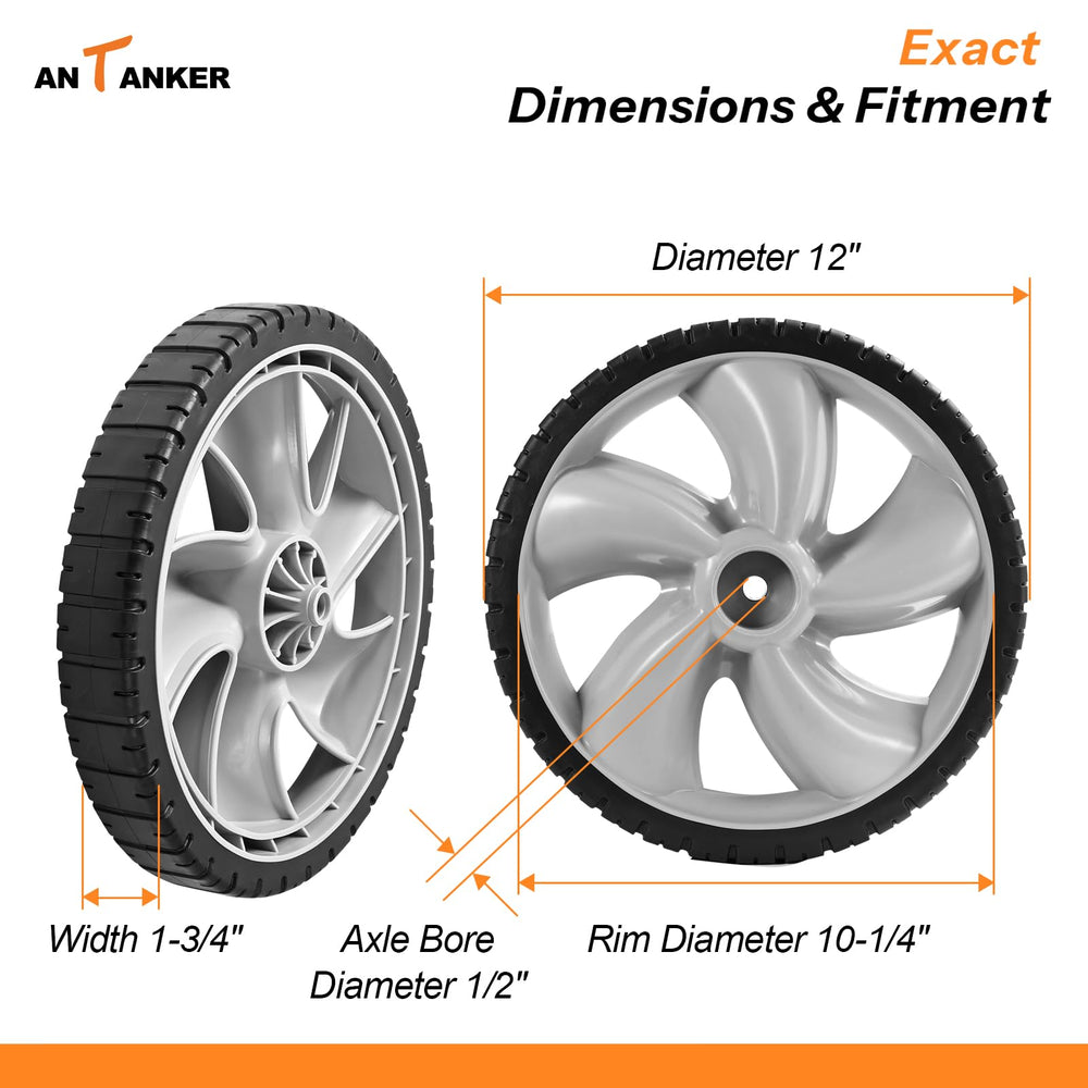 Antanker wheel close-up of patterned tread improving traction on wet grass