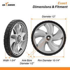 Antanker wheel close-up of patterned tread improving traction on wet grass