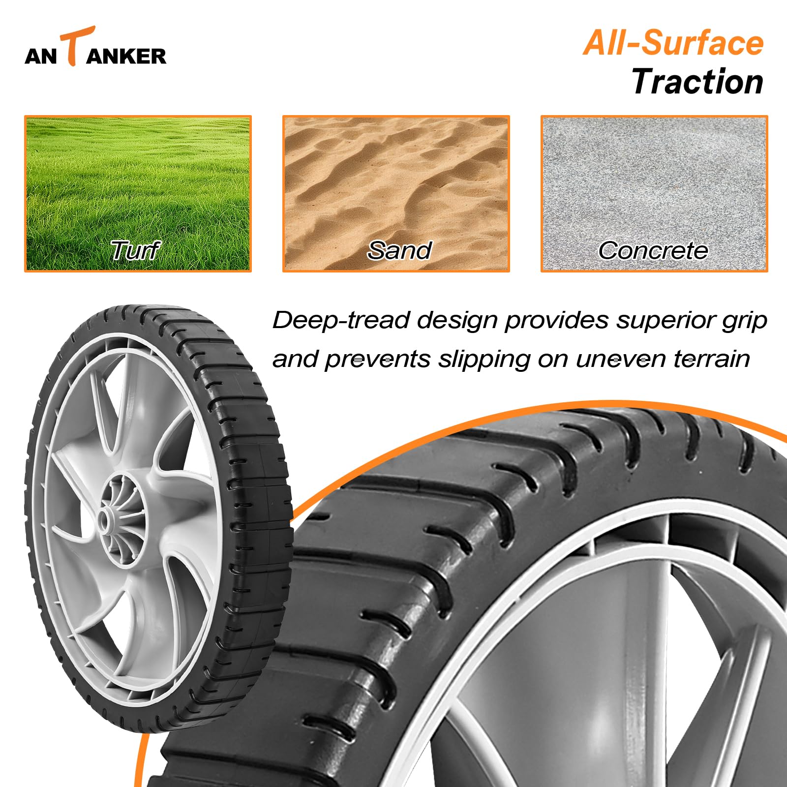 Antanker wheel installed on mower restoring stability and smooth operation