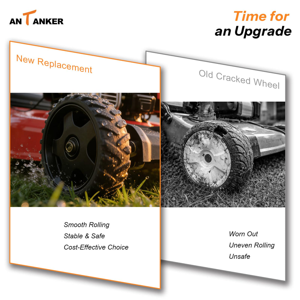 Antanker wheels installed on mower demonstrating restored drive performance