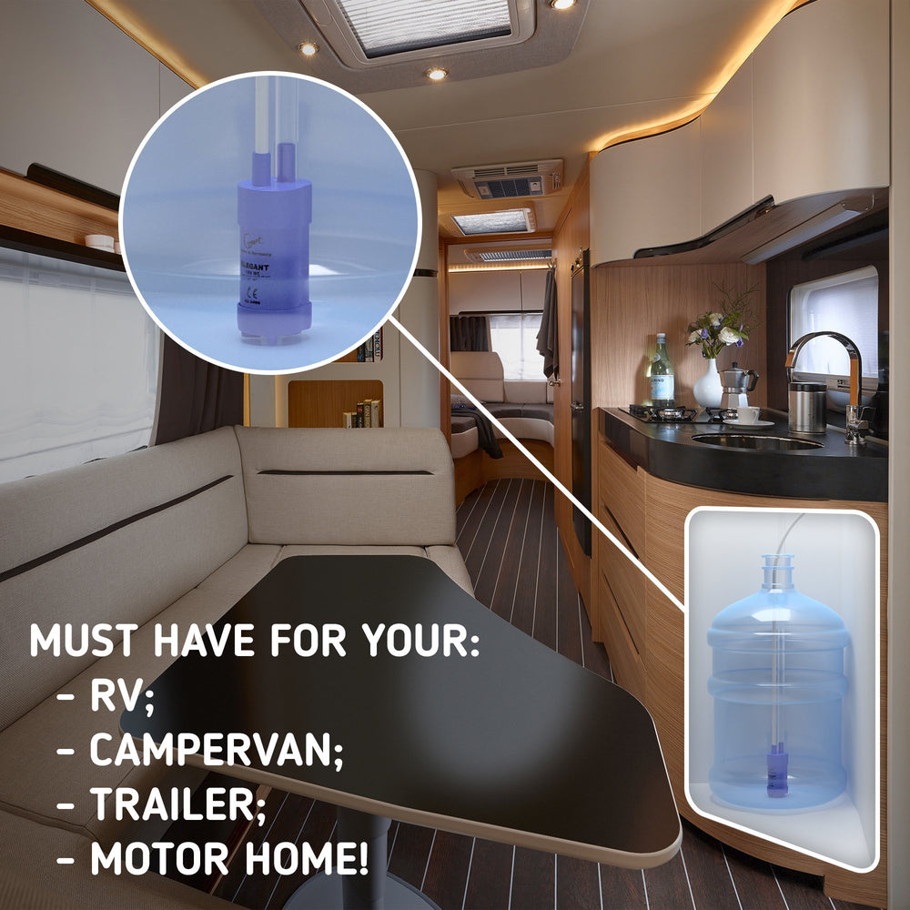 ANTARESWORLD pump on RV counter showing convenient installation for campers
