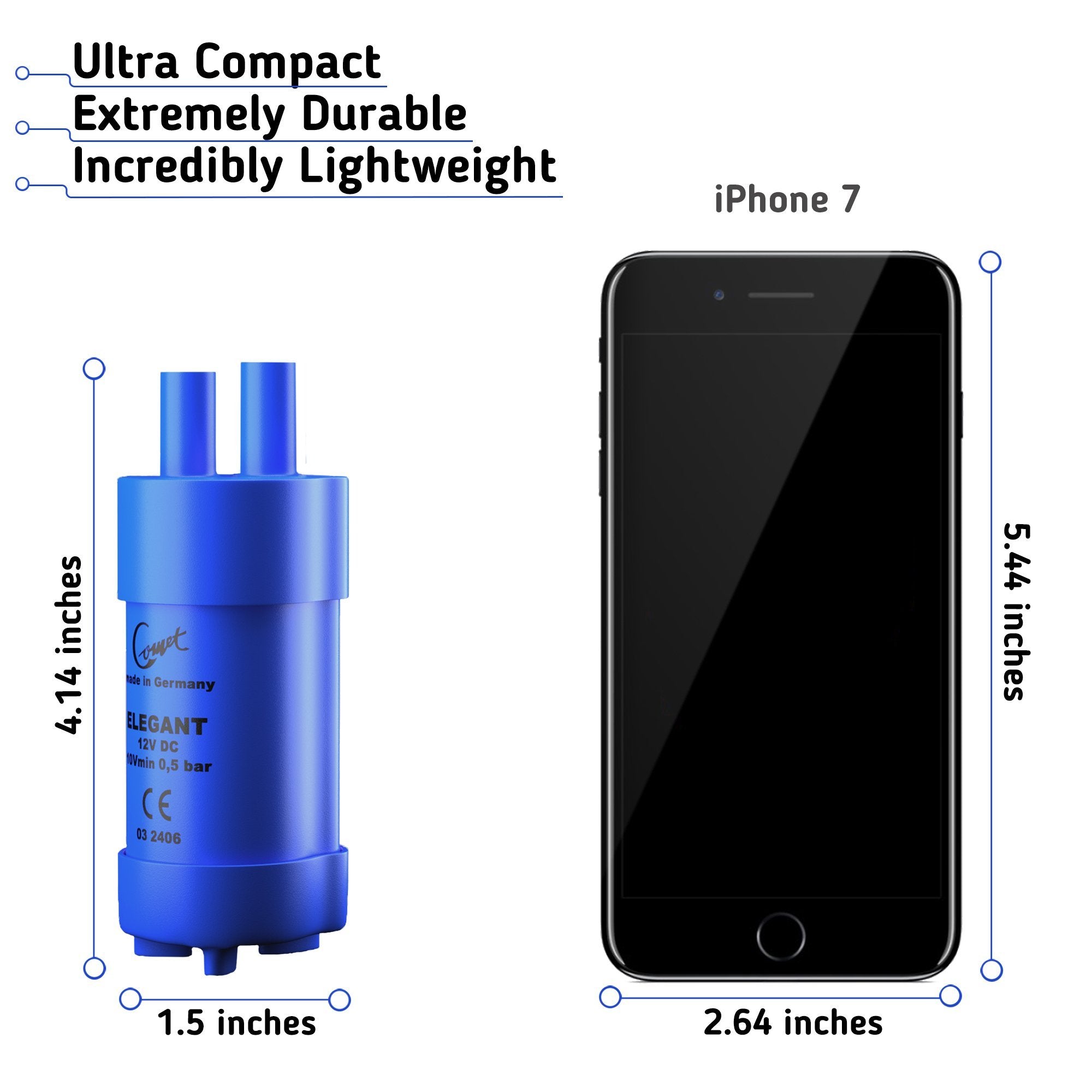 ANTARESWORLD pump beside a water bottle showing compact scale for travel