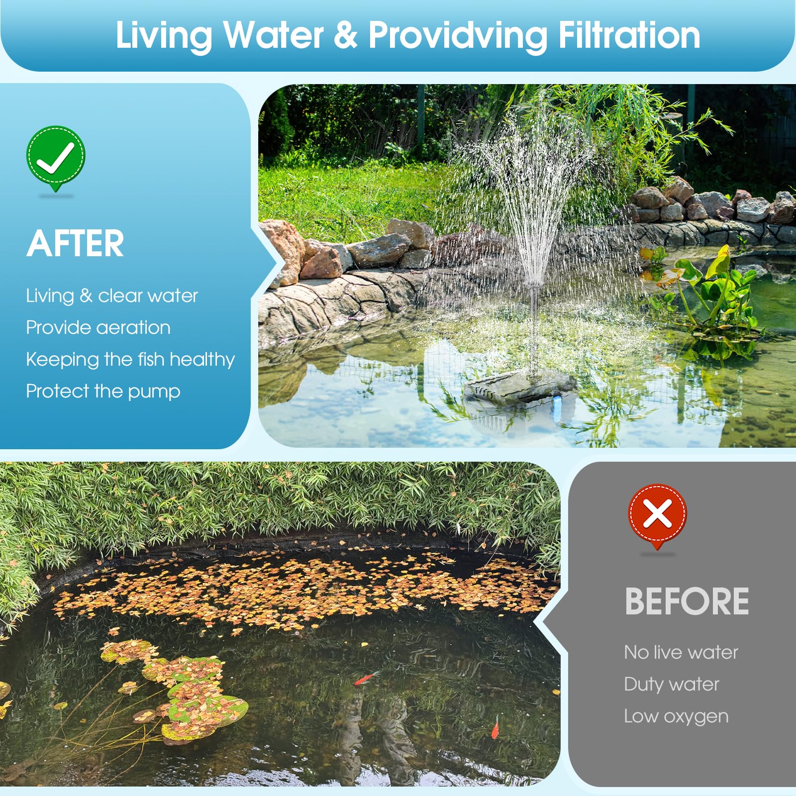 antfraer in pond lifestyle shot showing sparkling water and garden enhancement
