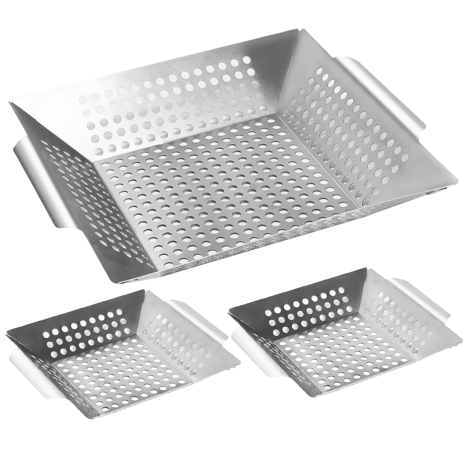 Anveena front view showing large and two small baskets for versatile grilling