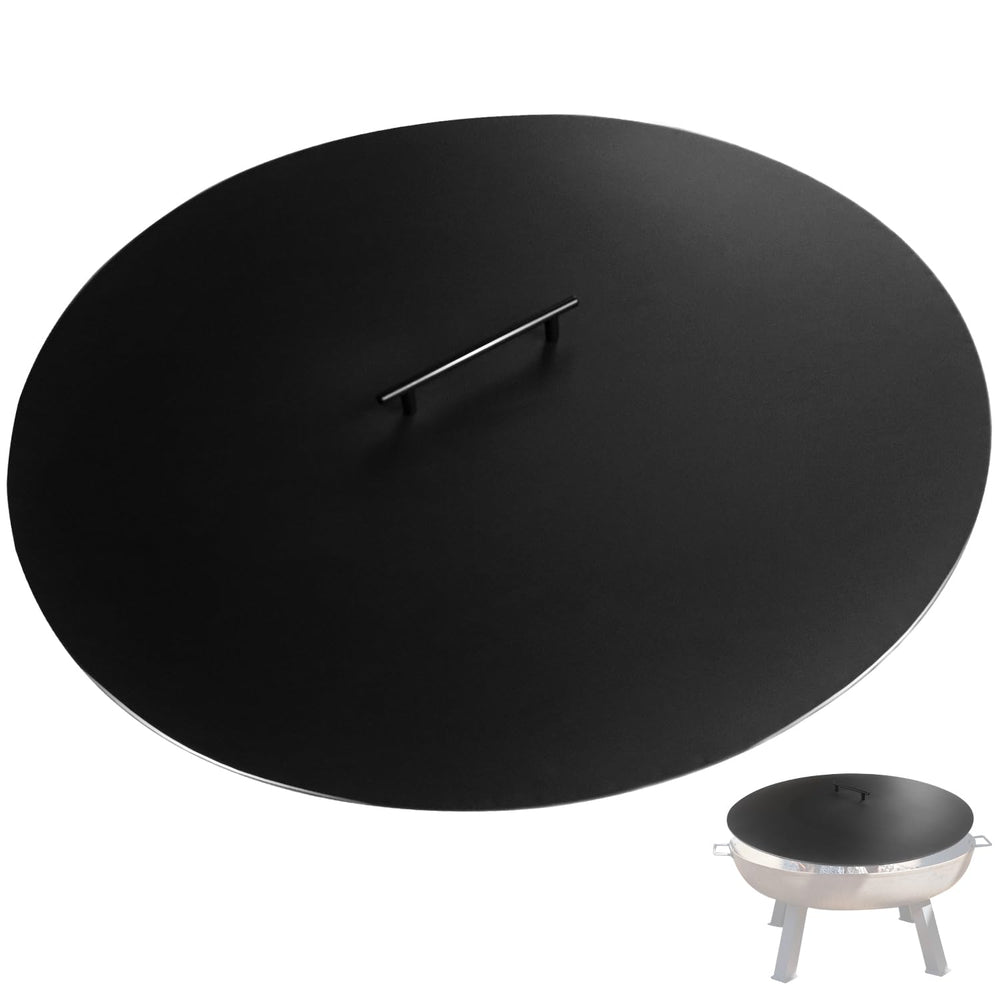 Anyerosa front view of round fire pit lid showing full coverage benefit