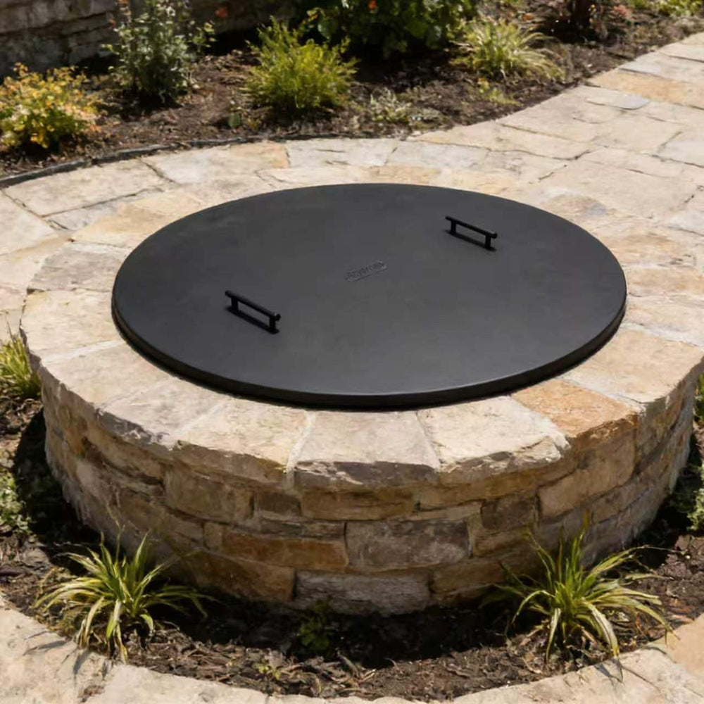 Anyerosa lid on backyard fire pit illustrating protective outdoor use
