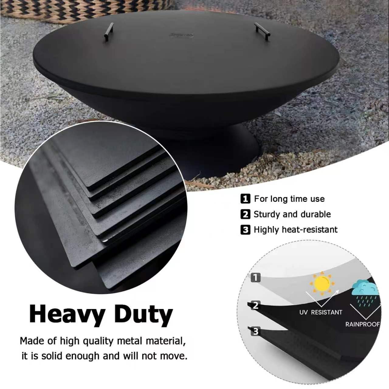 Anyerosa cover nested inside fire pit saving storage space