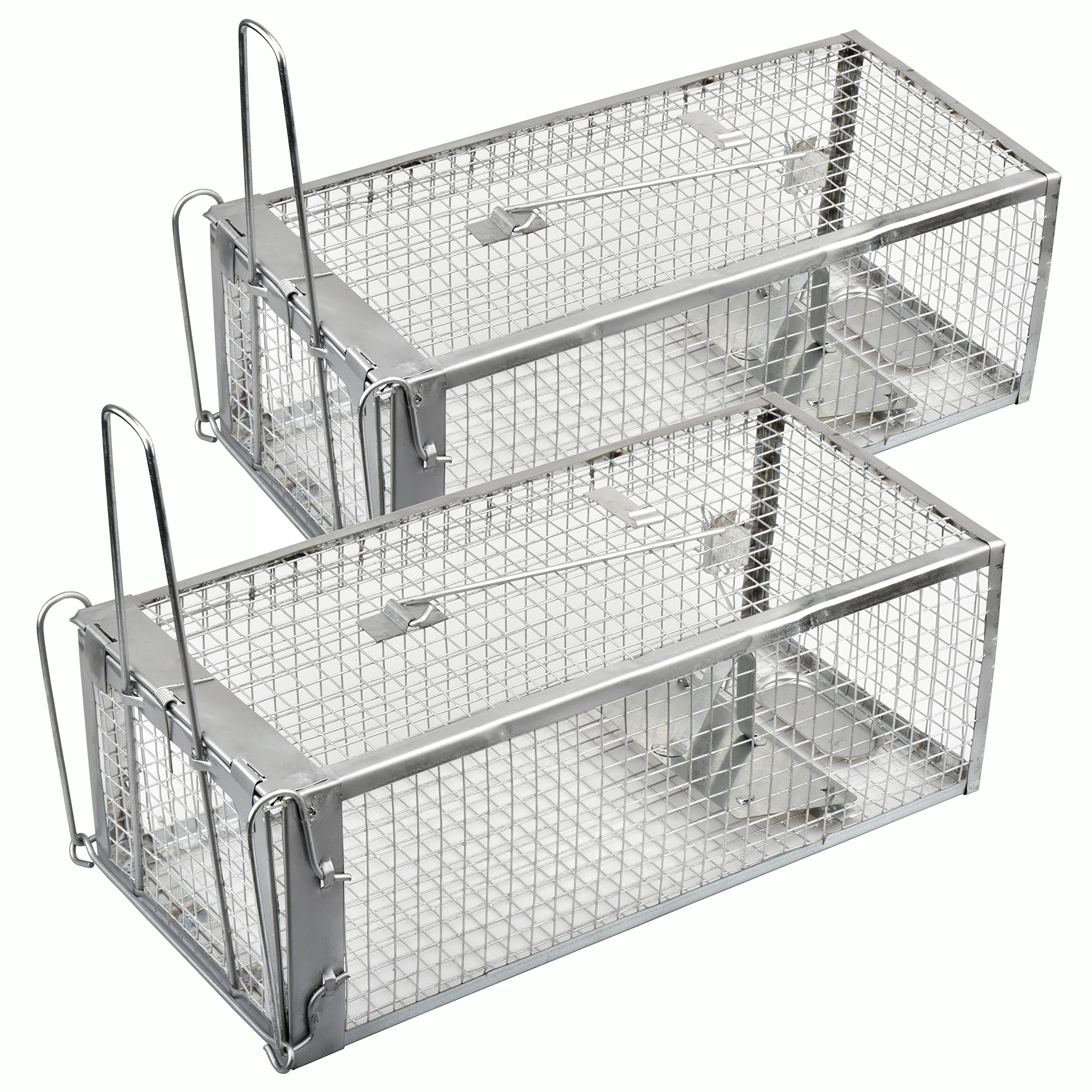 Anyhall front view of two packaged cage traps showing size and finish, practical solution