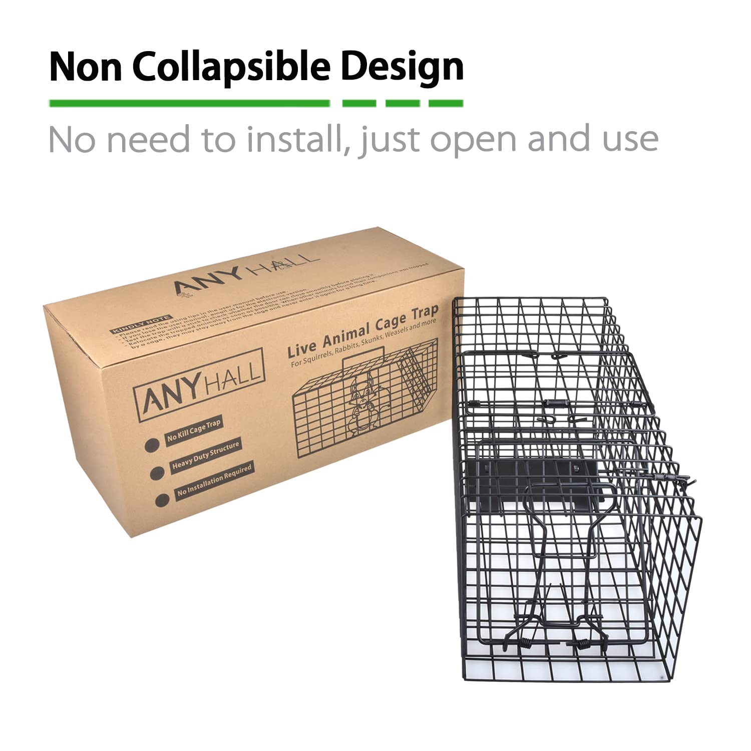 Anyhall trap baited in place demonstrating humane capture and easy setup