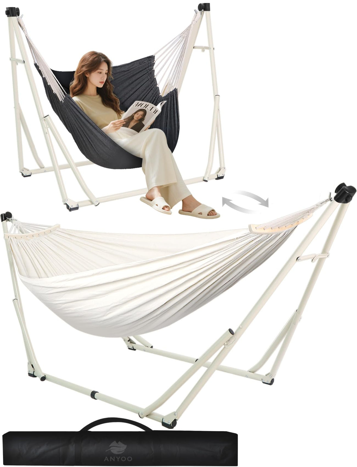 ANYOO front view of assembled stand showing stable frame and quick setup benefit