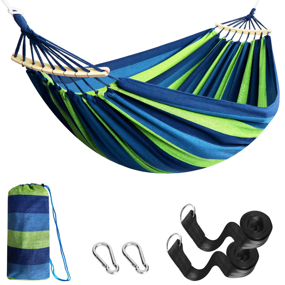 ANYOO front view hammock showing spreader bar and relaxed setup benefit