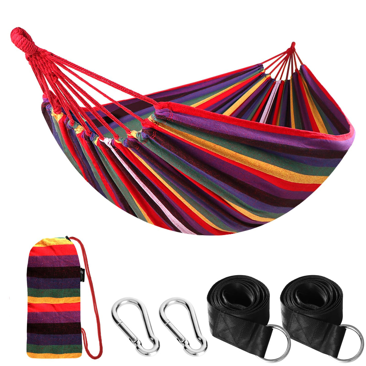 ANYOO hammock front view showing full cotton bed and comfort benefits