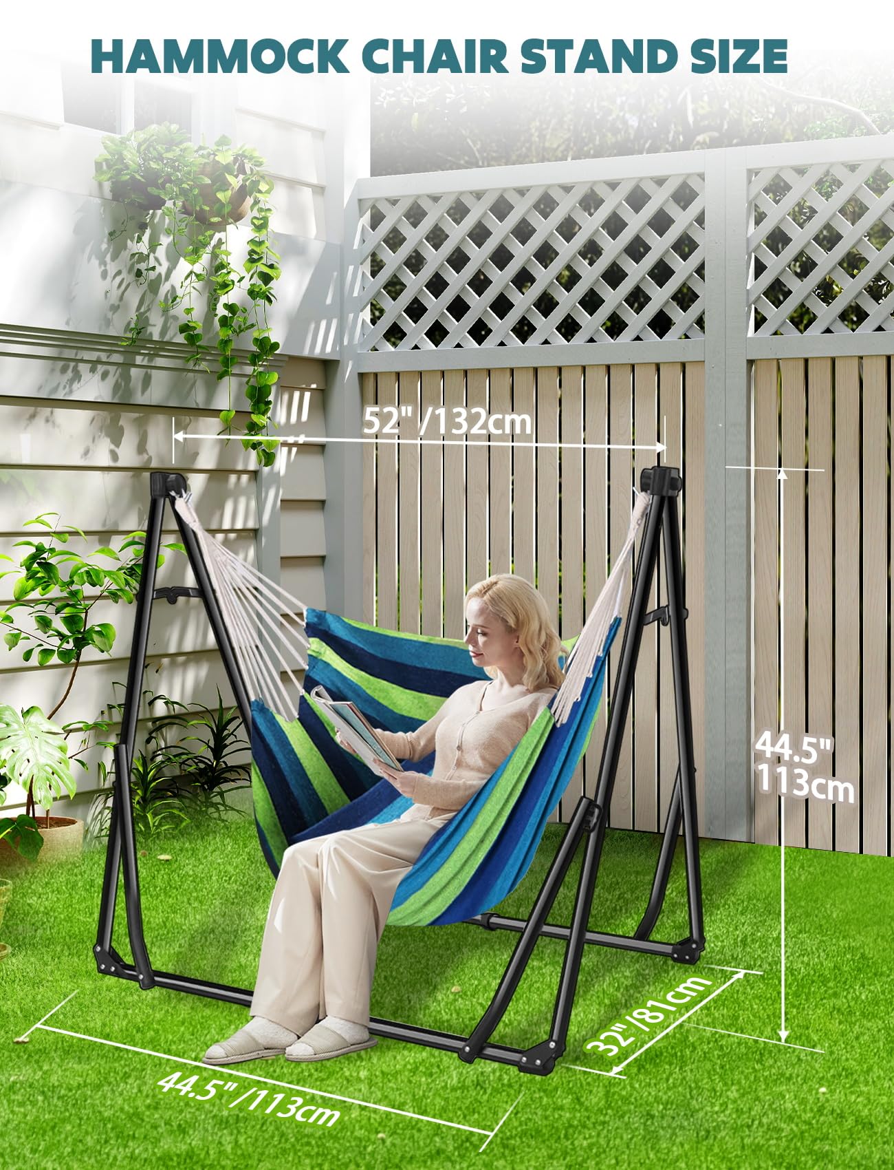 ANYOO hammock set up full-length showing relaxed lounging benefit outdoors