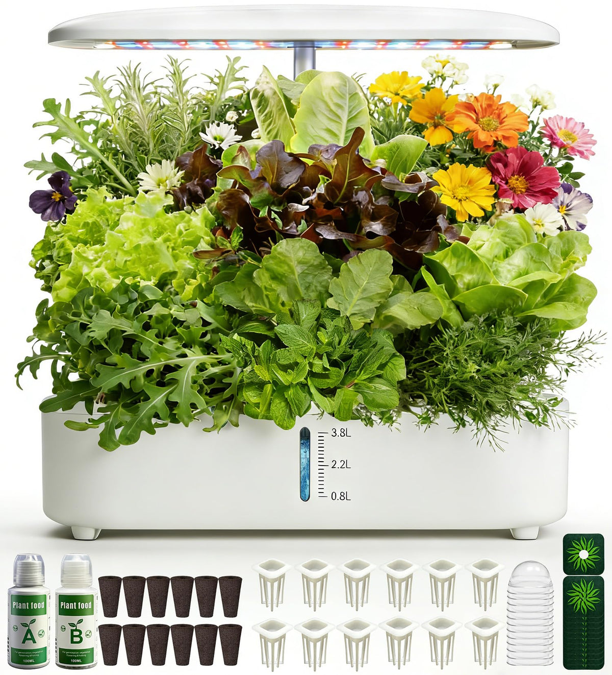 Anzorio front view of complete hydroponic kit showing compact countertop benefits