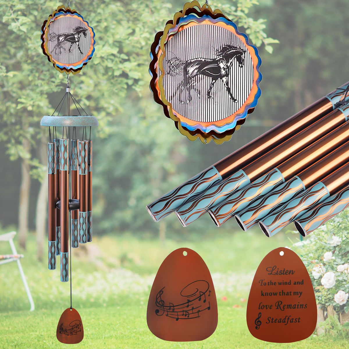 Aoedelyart front view of horse wind chime shows full design and curb appeal
