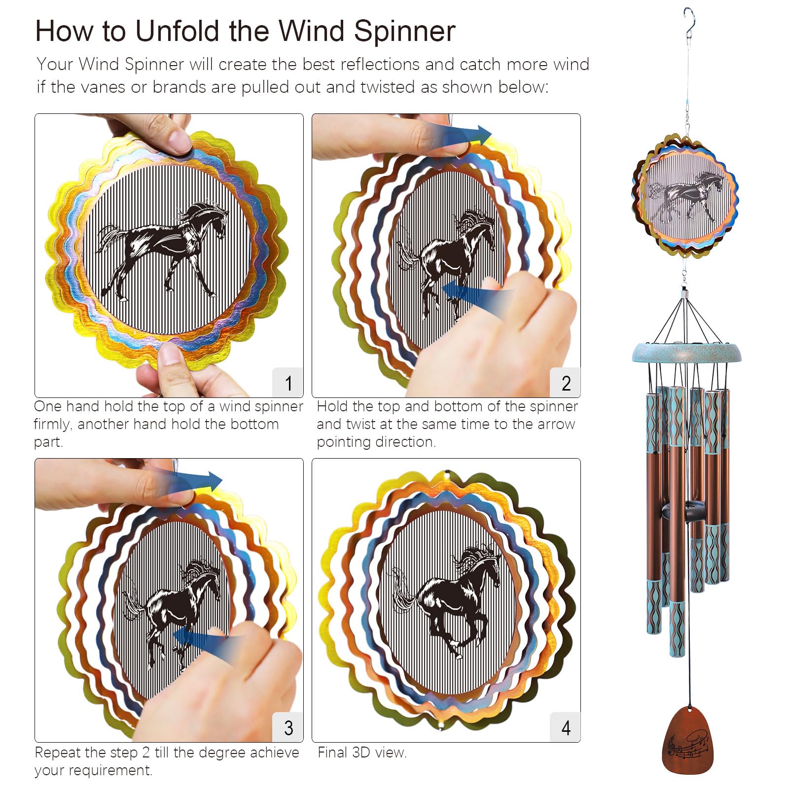 Aoedelyart wind chime beside patio chair shows scale and easy placement benefit