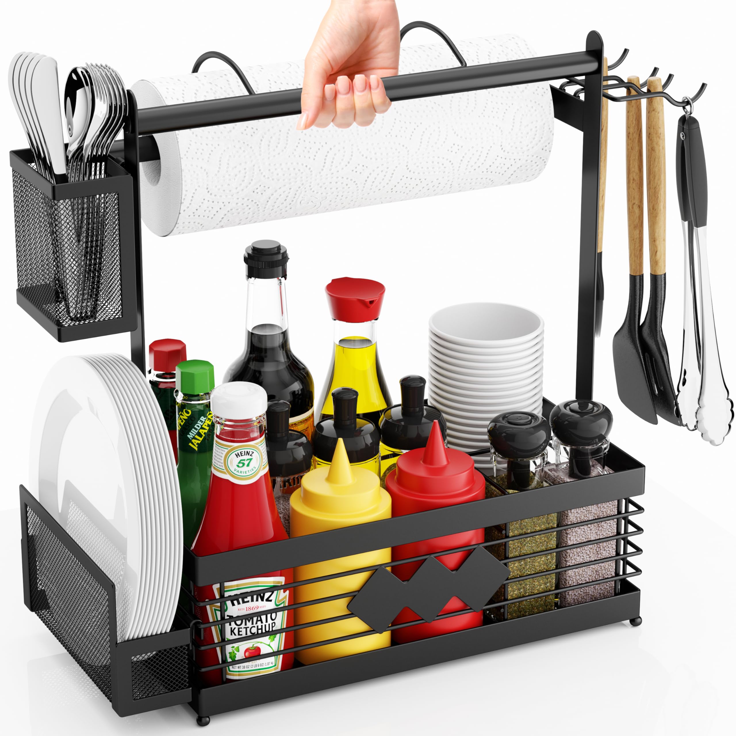 Aofmee grill caddy front view showing organized compartments and quick access