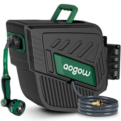 AOGOW front view of wall-mounted reel showing neat hose storage and convenience