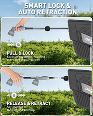 AOGOW hose fully extended across lawn demonstrating long reach for gardening tasks