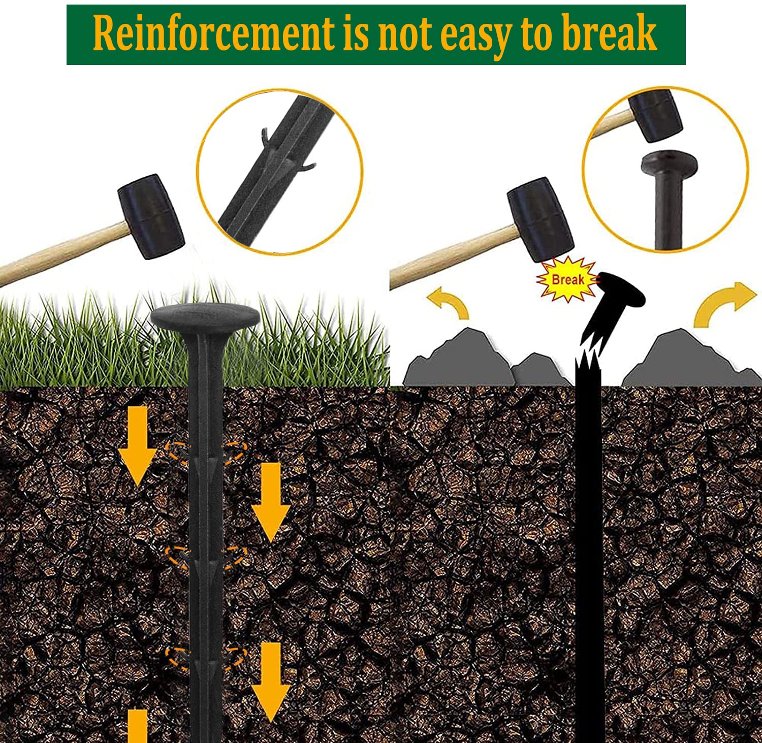 Aoipend stakes inserted in artificial turf keeping edges flush and neat
