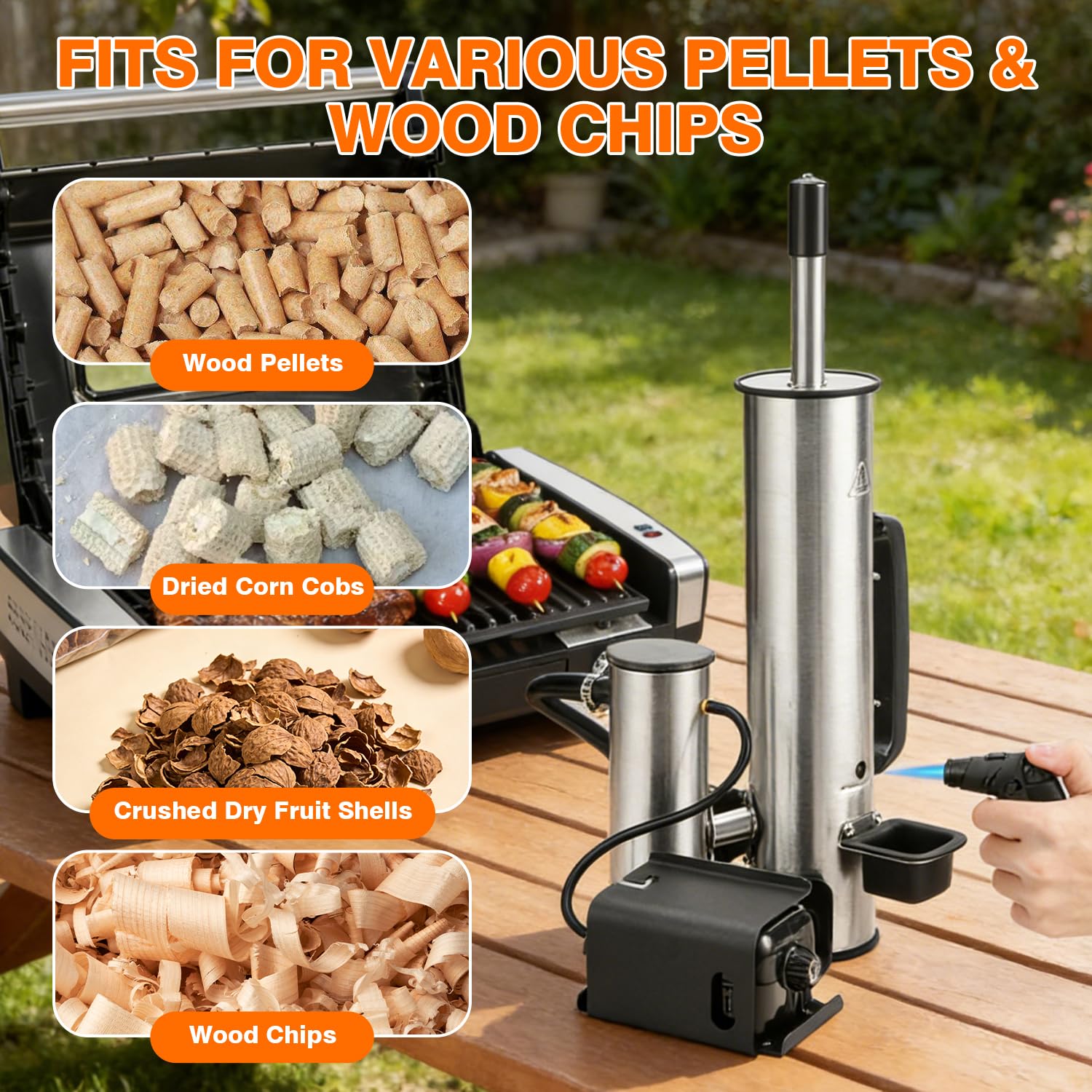 AOKEMAi lifestyle backyard BBQ scene showing portable smoke enhancement benefits