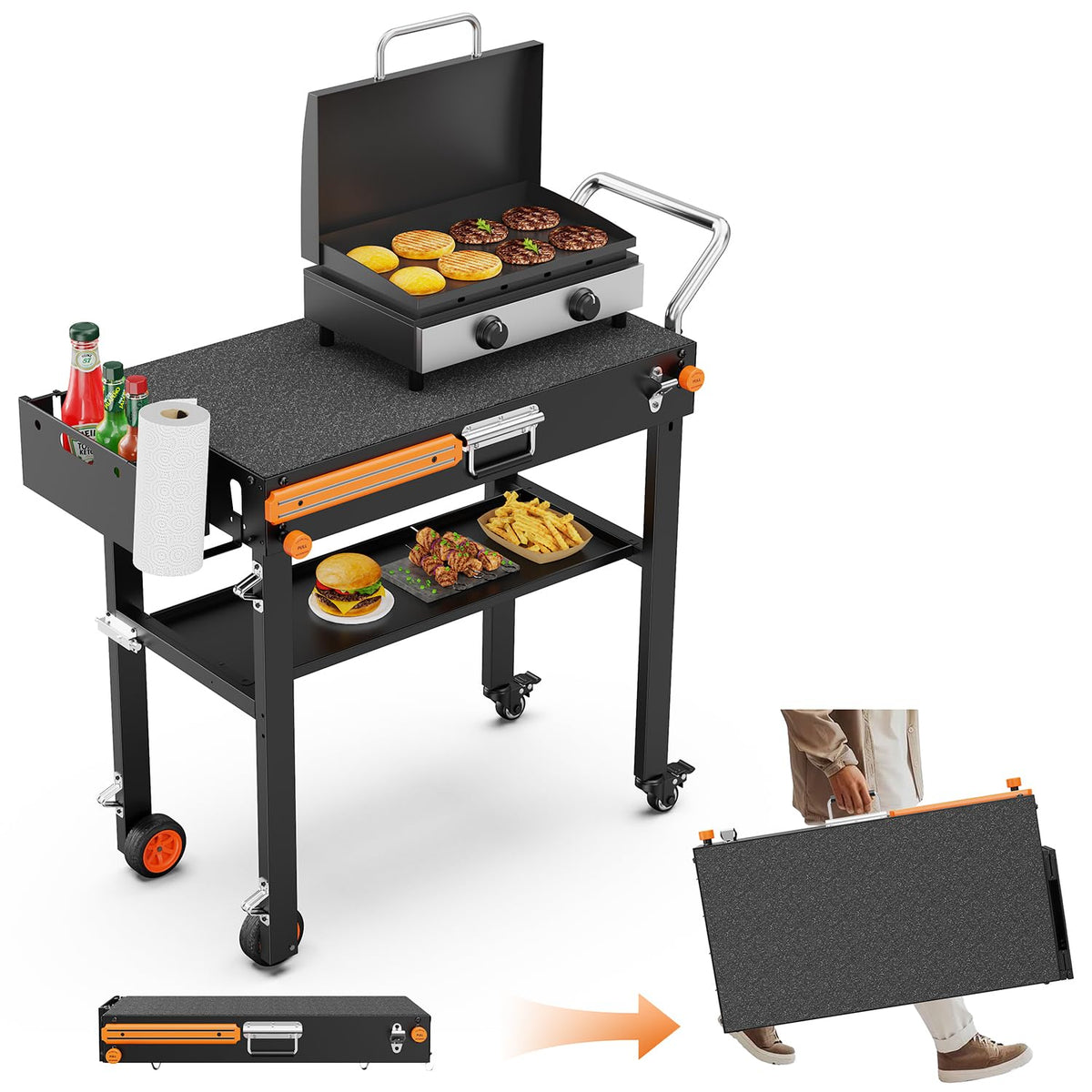 AOKEMAi front view with Blackstone griddle showing stable cooking platform and convenience