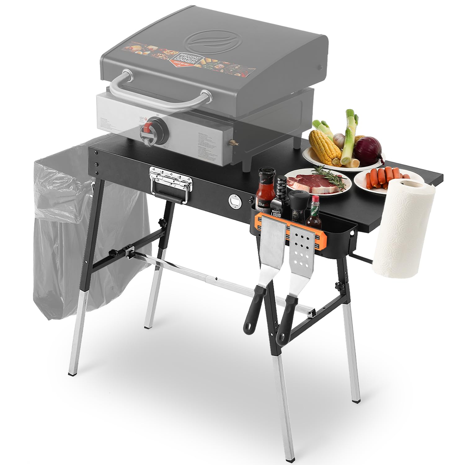 AOKEMAi grill table front view showing stable platform and organized layout