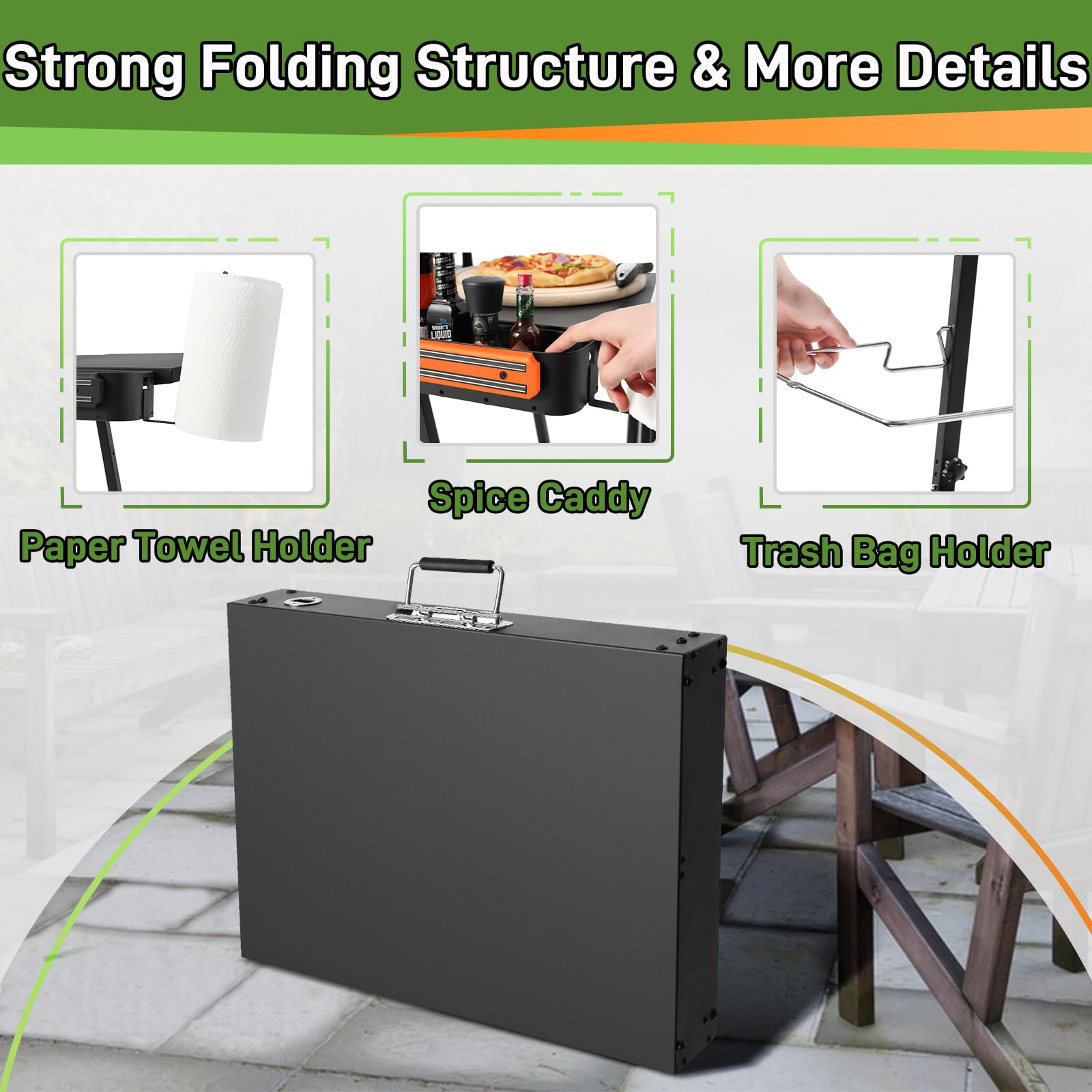 AOKEMAi grill table trash bag holder mounted under table for tidy cleanup