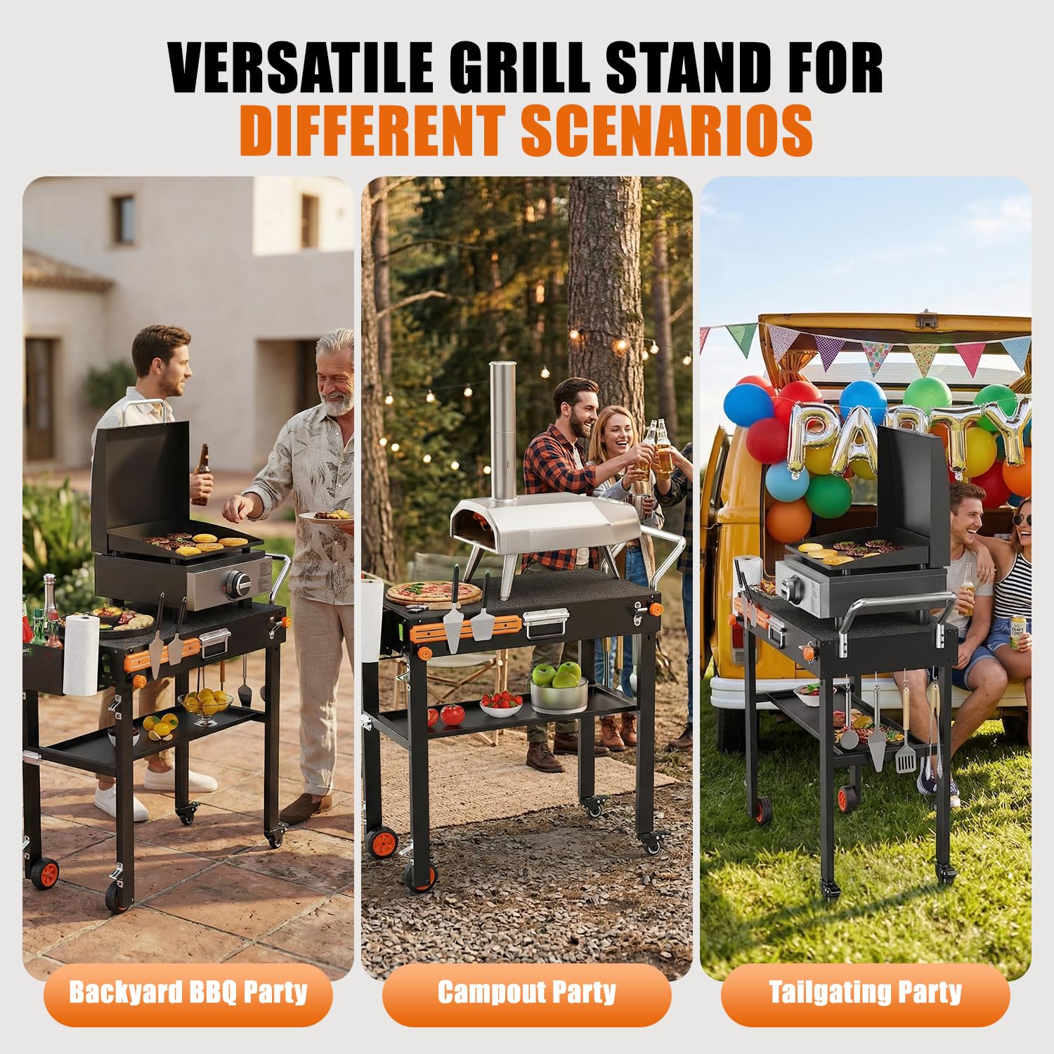 AOKEMAi tailgate lifestyle scene with grill table showing portability and outdoor entertaining benefit