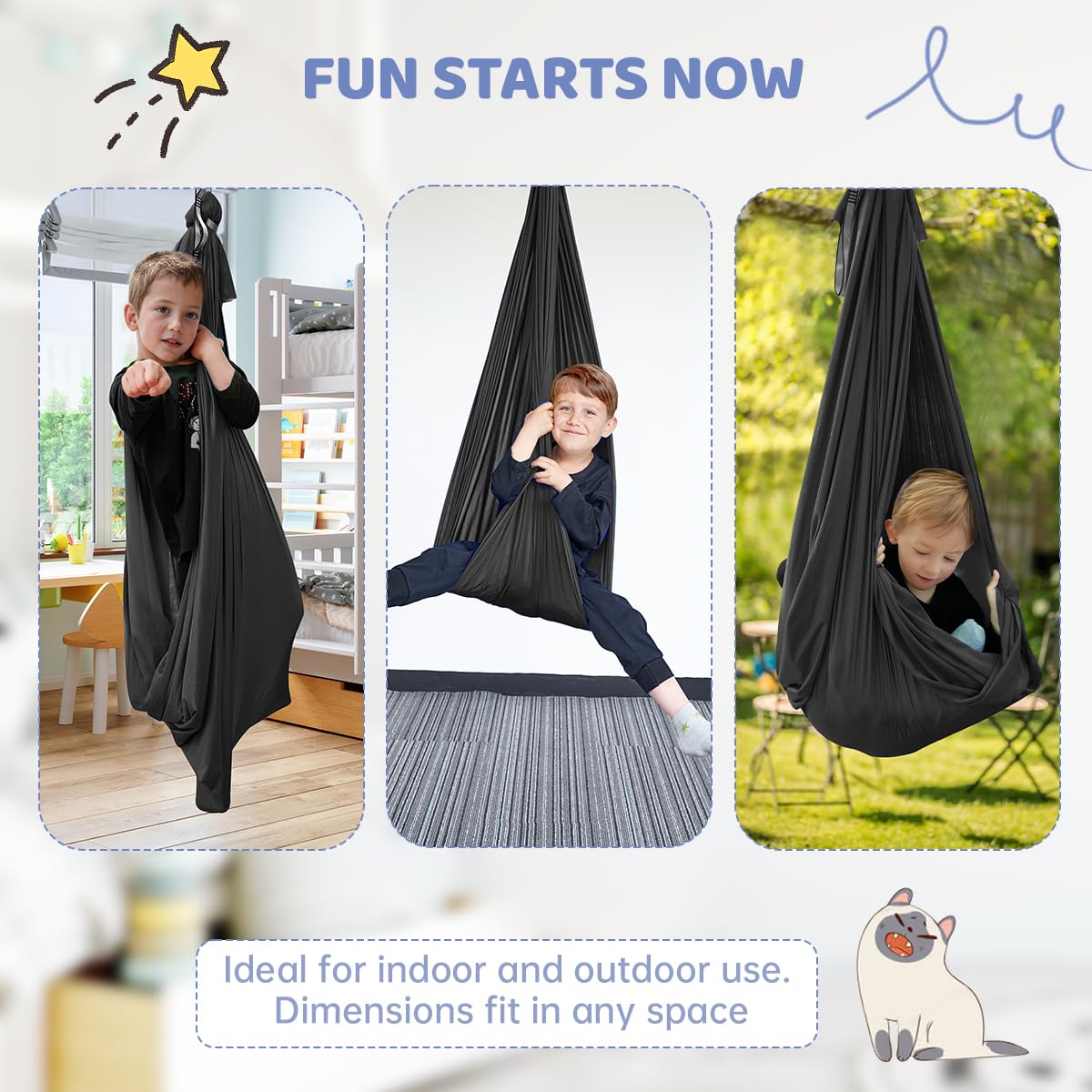 Aokitec hammock styled as a reading nook showing cozy private sensory space