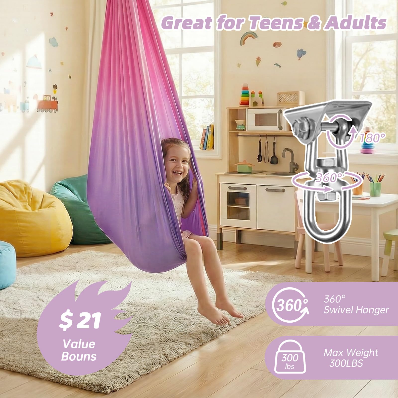 Aokitec swing mounted indoors demonstrating secure setup and peace of mind