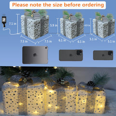 Aokudoni illuminated gift boxes by a fireplace adding warm decorative glow