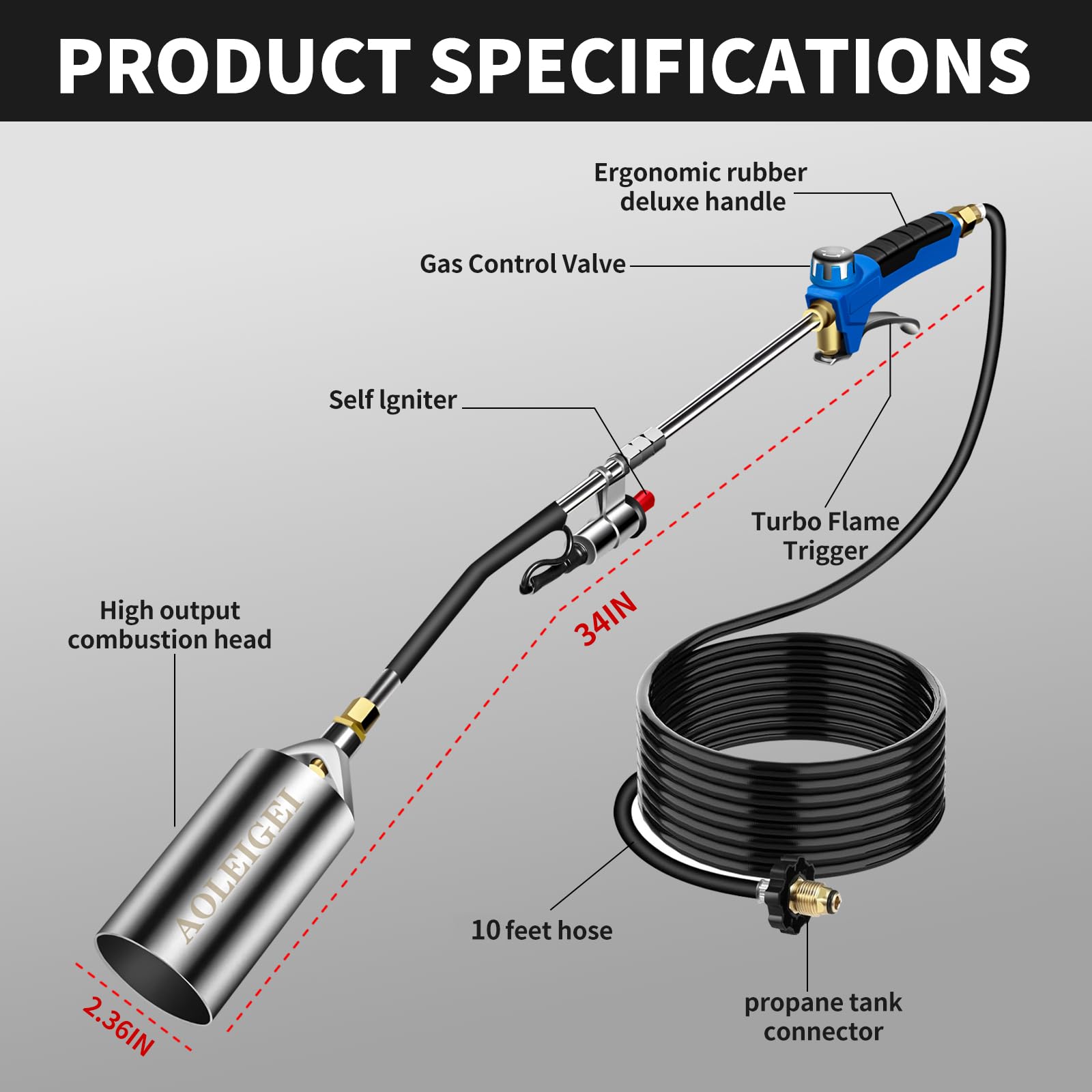AOLEIGEI close-up of 10ft hose highlighting flexibility and safe-distance operation