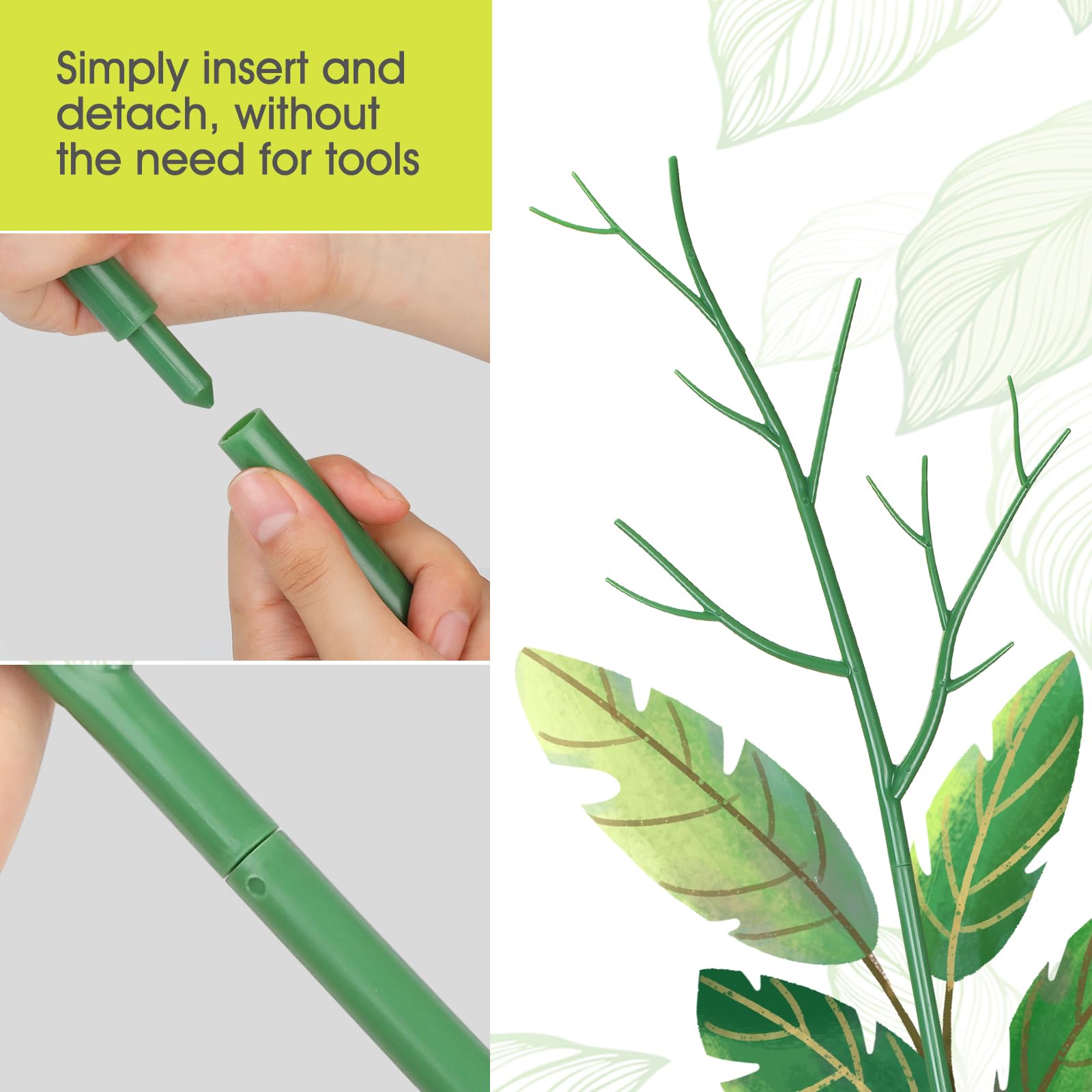 AOM stakes supporting a potted monstera showing neater upright foliage