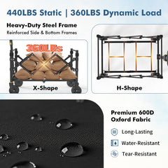 AOMIA side profile unfolded wagon displaying spacious cargo area benefit