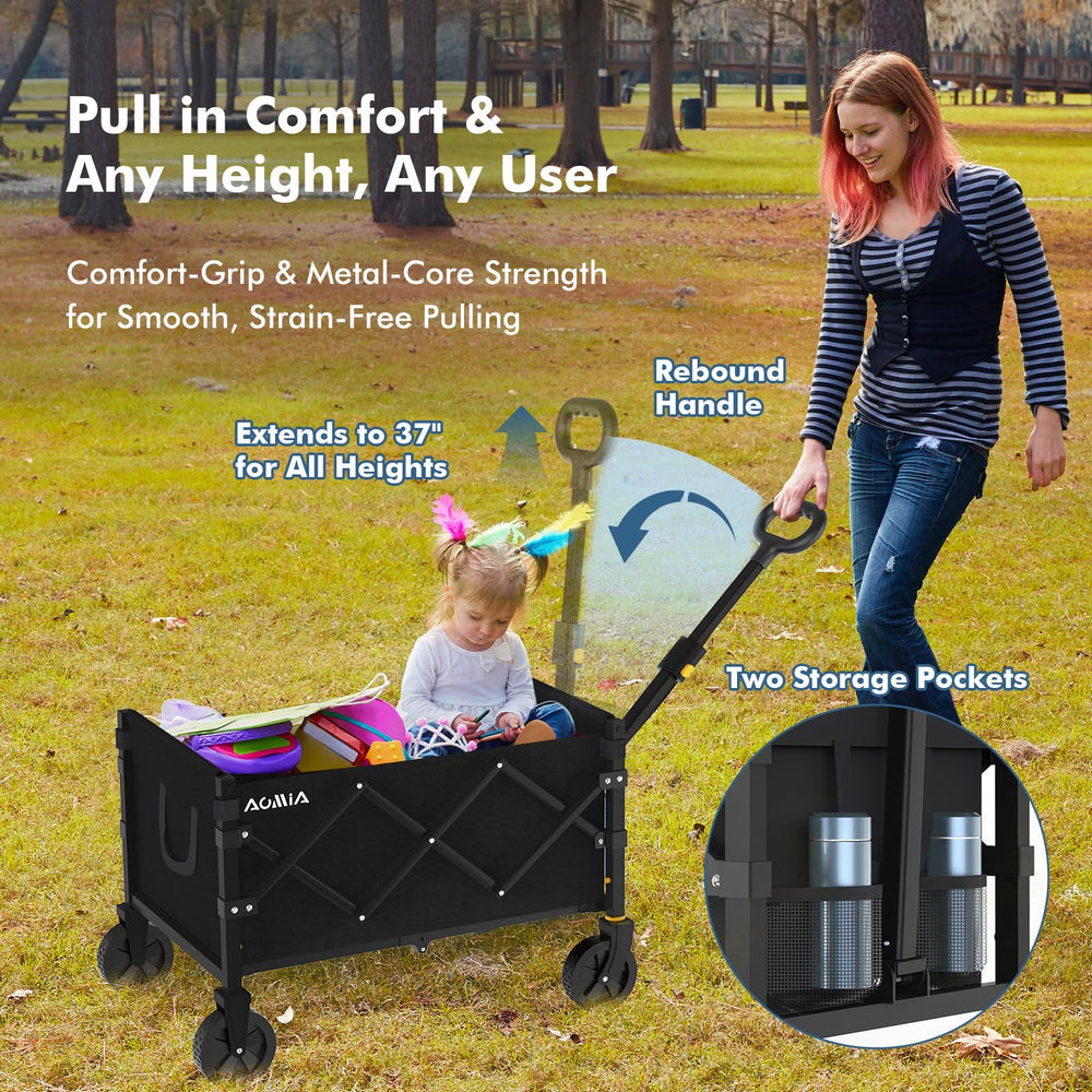 AOMIA telescoping handle extended for ergonomic pulling and reduced strain