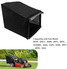 AOMUCH grass bag attached to Toro mower showing efficient clipping collection